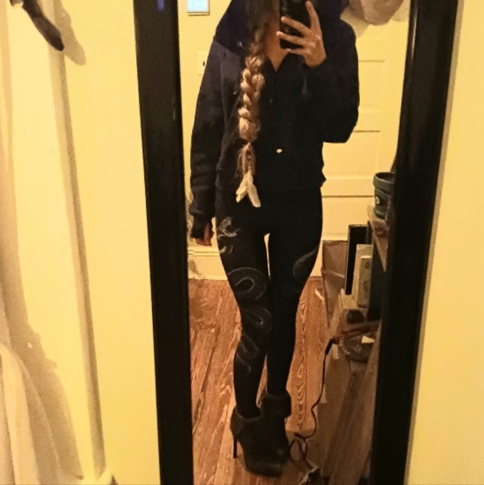 Black Yoga Pants/ Leggings Full Length with Snake Design